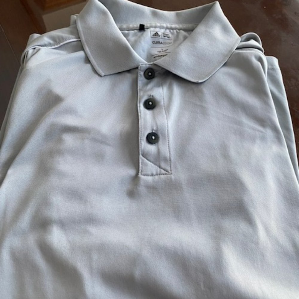 Men's Silver Adidas Golf Shirt in Excellent Condition Size Large Climate Gear